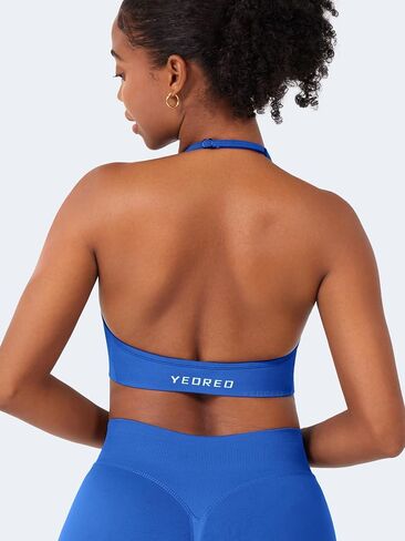 YEOREO SoftHue Women Halter Sports Bra Longline Strappy Bras Vanie V Neck Padded Seamless Open Back Workout Gym Crop Top in Saudi Arabia