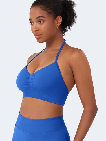 YEOREO SoftHue Women Halter Sports Bra Longline Strappy Bras Vanie V Neck Padded Seamless Open Back Workout Gym Crop Top in Saudi Arabia