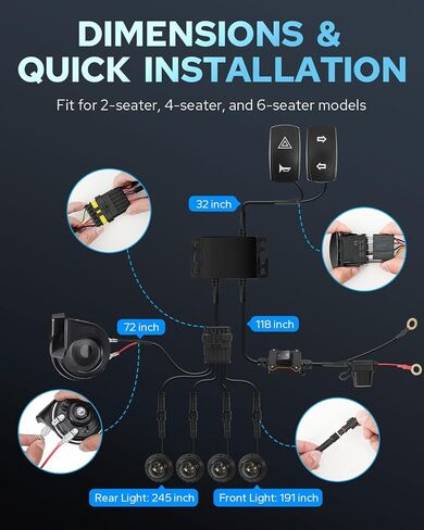 Benlari UTV LED إشارة الدوران مع القرن ، والتوصيل والتشغيل ATV بلينكر هورن كيت مع مفتاح الطاقة ، UTV Street Legal Kit Fit for Polaris Ranger RZR ، Can-AM X3 ، Kawasaki ، CFMoto & Golf Cart in Kuwait