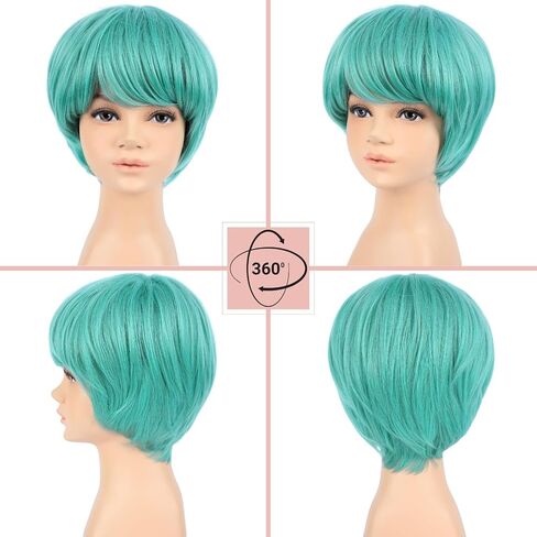 Short Green Synthetic Hair Costume Wig with 2 PCS Tattoos – Natural Looking Cosplay Wigs for Halloween Party, Cosplay Events (Green) in Kuwait
