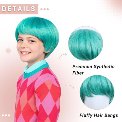 Short Green Synthetic Hair Costume Wig with 2 PCS Tattoos – Natural Looking Cosplay Wigs for Halloween Party, Cosplay Events (Green) in Kuwait