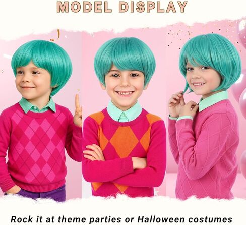 Short Green Synthetic Hair Costume Wig with 2 PCS Tattoos – Natural Looking Cosplay Wigs for Halloween Party, Cosplay Events (Green) in Kuwait