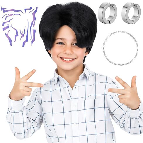 Short Green Synthetic Hair Costume Wig with 2 PCS Tattoos – Natural Looking Cosplay Wigs for Halloween Party, Cosplay Events (Green) in Kuwait