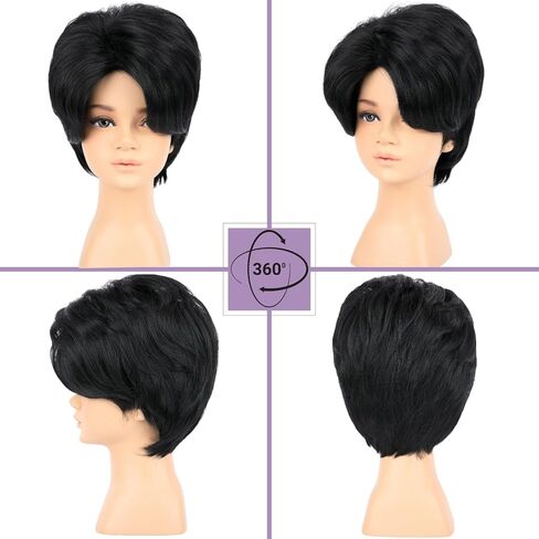 Short Green Synthetic Hair Costume Wig with 2 PCS Tattoos – Natural Looking Cosplay Wigs for Halloween Party, Cosplay Events (Green) in Kuwait