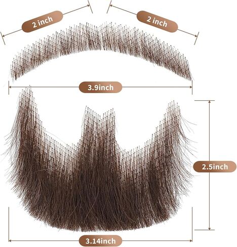 Fake Beard 100% Human Hair Full Hand Tide Lace Fake Mustache Brown Color Goatee Realistic Costume Fake Facial Hair for Halloween,Cosplay or other Funny Party in Kuwait