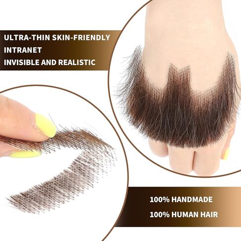 Fake Beard 100% Human Hair Full Hand Tide Lace Fake Mustache Brown Color Goatee Realistic Costume Fake Facial Hair for Halloween,Cosplay or other Funny Party in Kuwait