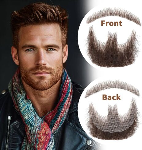 Fake Beard 100% Human Hair Full Hand Tide Lace Fake Mustache Brown Color Goatee Realistic Costume Fake Facial Hair for Halloween,Cosplay or other Funny Party in Kuwait