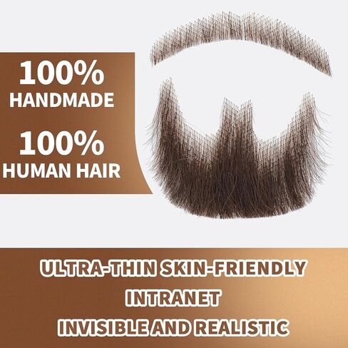 Fake Beard 100% Human Hair Full Hand Tide Lace Fake Mustache Brown Color Goatee Realistic Costume Fake Facial Hair for Halloween,Cosplay or other Funny Party in Kuwait