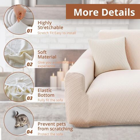 Stretch Couch Covers, Couch Covers for 3 Cushion Couch Sofa pet Friendly, Washable, Furniture Protector Sofa with Elastic Bottom for Cats, Dogs (Wheat Ear Style - Beige, 3 Seats) in Saudi Arabia