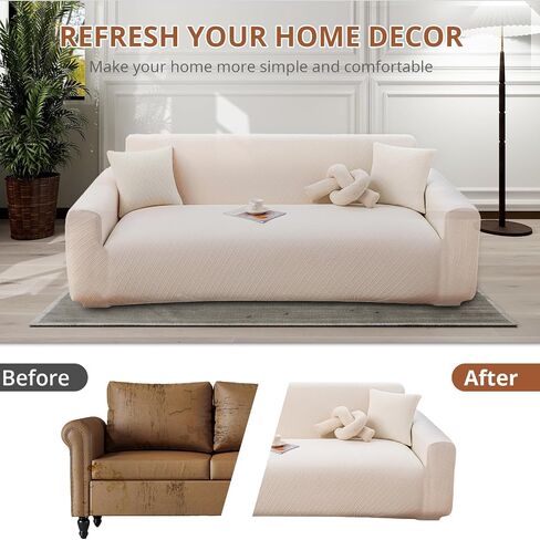 Stretch Couch Covers, Couch Covers for 3 Cushion Couch Sofa pet Friendly, Washable, Furniture Protector Sofa with Elastic Bottom for Cats, Dogs (Wheat Ear Style - Beige, 3 Seats) in Saudi Arabia