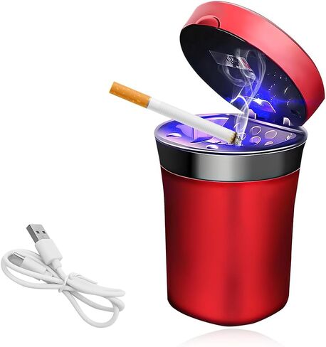 منفضة سجائر للسيارة ، تعمل بالطاقة الشمسية/USB مع إعادة شحن سجائر مع أخف وزناً سجائرًا إلكترونية ، صينية رماد قابلة للفصل مع الغطاء والضوء الأزرق LED لمكتب Home Cup Cup (الأسود) in Kuwait