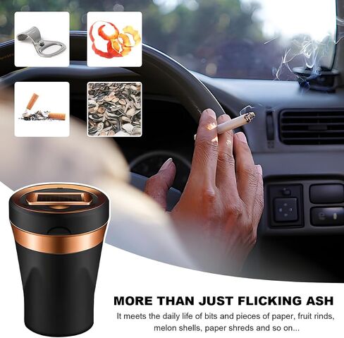Car Ashtray, Solar Powered/USB Rechargeable Vehicle Ashtray with Electronic Cigarette Lighter, Detachable Ash Tray with Lid & LED Blue Light for Car Cup Holder Home Office (Black) in Saudi Arabia