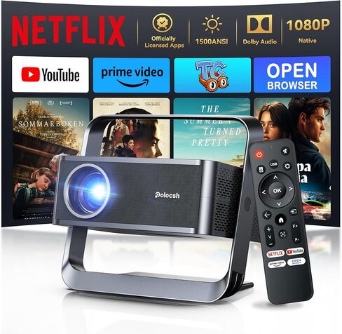 Smart Projector, Native 1080P Projector with WiFi and Bluetooth ,600 ANSI Outdoor Movie Projector with Electric Focus & Auto Keystone Compatible with Iphone Android / Ipad/ Laptop （‎Grey） in Saudi Arabia