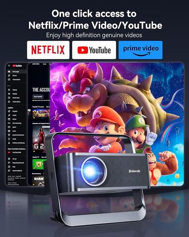 Smart Projector, Native 1080P Projector with WiFi and Bluetooth ,600 ANSI Outdoor Movie Projector with Electric Focus & Auto Keystone Compatible with Iphone Android / Ipad/ Laptop （‎Grey） in Saudi Arabia