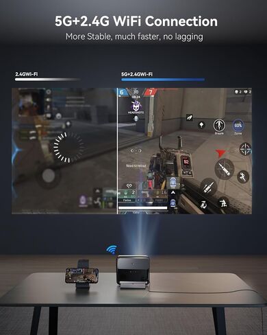 Smart Projector, Native 1080P Projector with WiFi and Bluetooth ,600 ANSI Outdoor Movie Projector with Electric Focus & Auto Keystone Compatible with Iphone Android / Ipad/ Laptop （‎Grey） in Saudi Arabia