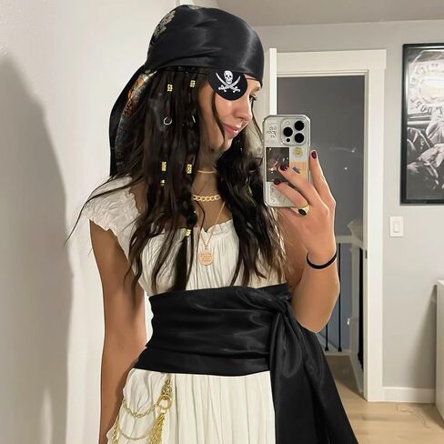 AWAYTR Pirate Costume Accessories Set for Men and Women, Comes with Head Scarf, Necklace, Sash Belt, Eye mask in Saudi Arabia