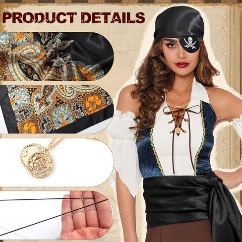 AWAYTR Pirate Costume Accessories Set for Men and Women, Comes with Head Scarf, Necklace, Sash Belt, Eye mask in Saudi Arabia