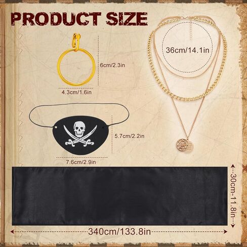 AWAYTR Pirate Costume Accessories Set for Men and Women, Comes with Head Scarf, Necklace, Sash Belt, Eye mask in Saudi Arabia