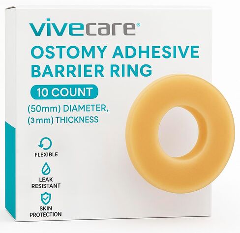 Vive 10 PCS Ostomy Barrier Rings - 3mm Moldable Skin Barrier for Drainable Ostomy Bag - Hydrocolloid Skin Extender Rings - Medical Grade Ostomy Supplies for Colostomy, Ileostomy, Postoperative Care in Kuwait