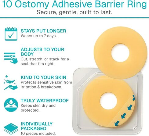 Vive 10 PCS Ostomy Barrier Rings - 3mm Moldable Skin Barrier for Drainable Ostomy Bag - Hydrocolloid Skin Extender Rings - Medical Grade Ostomy Supplies for Colostomy, Ileostomy, Postoperative Care in Kuwait