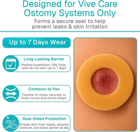 Vive 10 PCS Ostomy Barrier Rings - 3mm Moldable Skin Barrier for Drainable Ostomy Bag - Hydrocolloid Skin Extender Rings - Medical Grade Ostomy Supplies for Colostomy, Ileostomy, Postoperative Care in Kuwait