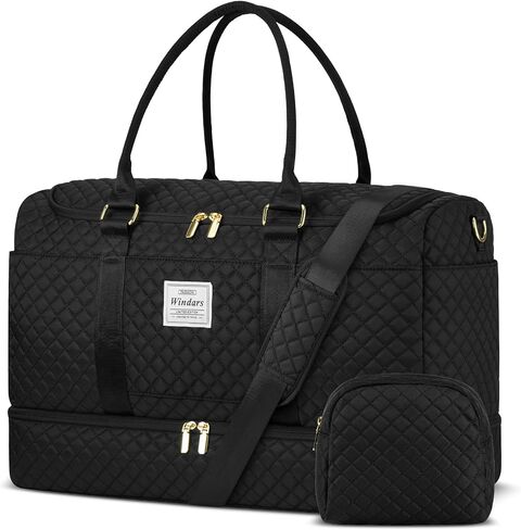 Travel Duffle Bag, Weekender Bags for Women with Shoe Compartment, Overnight Bag with Toiletry Bag, Carry On Duffel Bags For Airplanes, Yoga Gym Duffel Bag, Black in Saudi Arabia