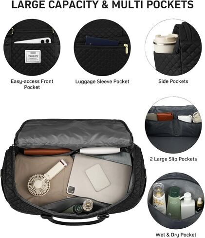 Travel Duffle Bag, Weekender Bags for Women with Shoe Compartment, Overnight Bag with Toiletry Bag, Carry On Duffel Bags For Airplanes, Yoga Gym Duffel Bag, Black in Saudi Arabia