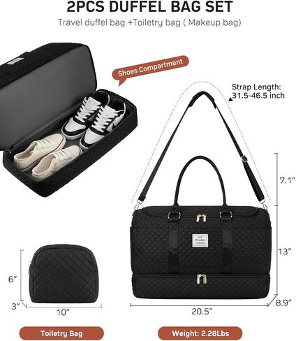 Travel Duffle Bag, Weekender Bags for Women with Shoe Compartment, Overnight Bag with Toiletry Bag, Carry On Duffel Bags For Airplanes, Yoga Gym Duffel Bag, Black in Saudi Arabia