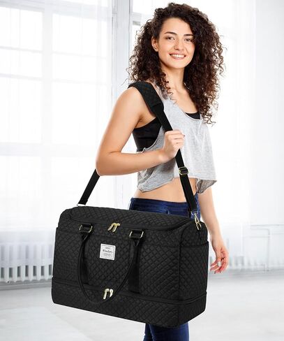 Travel Duffle Bag, Weekender Bags for Women with Shoe Compartment, Overnight Bag with Toiletry Bag, Carry On Duffel Bags For Airplanes, Yoga Gym Duffel Bag, Black in Saudi Arabia