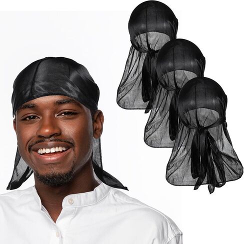 3Pcs Silky Durag for Men Smooth Silk Durag Long Fashion Headbands Premium Wave Doo Rags for Men Women in Saudi Arabia