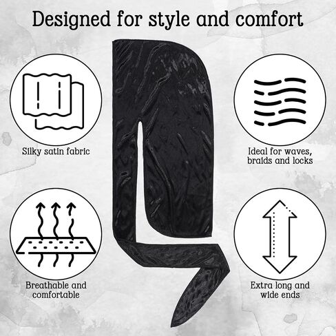 3Pcs Silky Durag for Men Smooth Silk Durag Long Fashion Headbands Premium Wave Doo Rags for Men Women in Saudi Arabia
