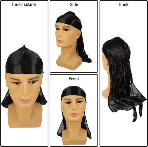3Pcs Silky Durag for Men Smooth Silk Durag Long Fashion Headbands Premium Wave Doo Rags for Men Women in Saudi Arabia