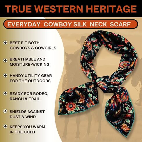 Wild Rag Silk وشاح 36 '' ، Western Cowboy Bandana Square Square Wild Wild Floral Designs Descrives in Saudi Arabia