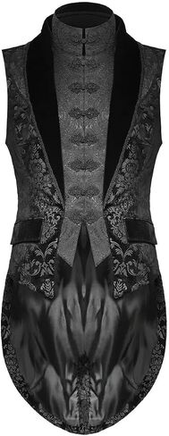 Men's Black Vest Waistcoat Tailcoat Black Brocade Damask Gothic Steampunk Victorian/Tail Coat in Saudi Arabia