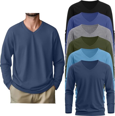 6 Pack Big and Tall Shirts for Men L-7xl Cotton Long Sleeve V Neck Loose Fit Tops Fall Casual Basic Tee Multipack in Saudi Arabia