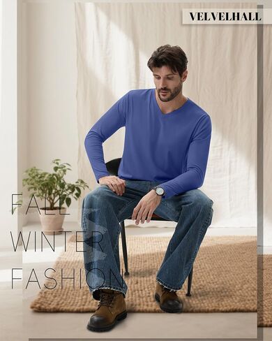 6 Pack Big and Tall Shirts for Men L-7xl Cotton Long Sleeve V Neck Loose Fit Tops Fall Casual Basic Tee Multipack in Saudi Arabia