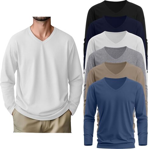 6 Pack Big and Tall Shirts for Men L-7xl Cotton Long Sleeve V Neck Loose Fit Tops Fall Casual Basic Tee Multipack in Saudi Arabia