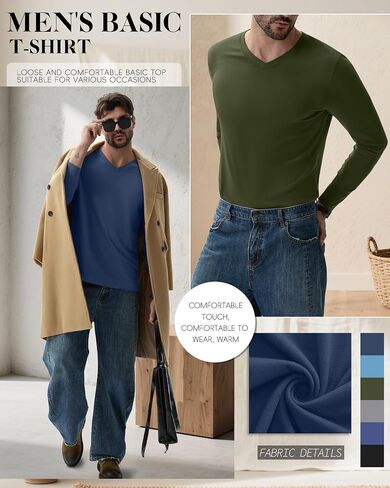 6 Pack Big and Tall Shirts for Men L-7xl Cotton Long Sleeve V Neck Loose Fit Tops Fall Casual Basic Tee Multipack in Saudi Arabia