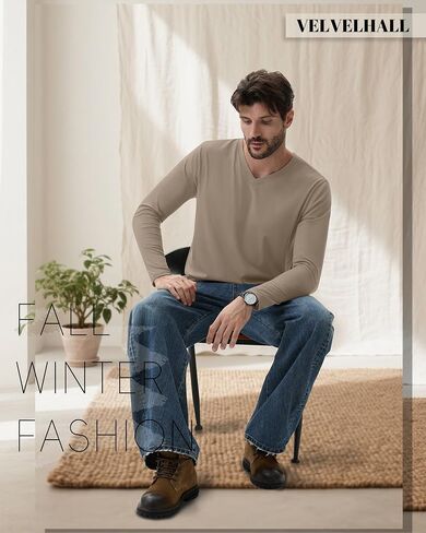 6 Pack Big and Tall Shirts for Men L-7xl Cotton Long Sleeve V Neck Loose Fit Tops Fall Casual Basic Tee Multipack in Saudi Arabia