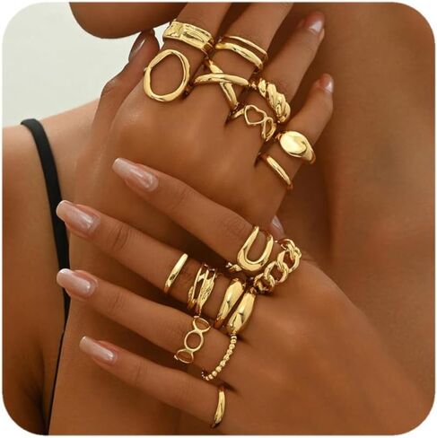 ALEXTINA 12PCS Chunky Rings for Women, Adjustable Stackable Rings Set Knuckle Rings, Non Tarnish Statement Ring Mnimalist Jewelry in Kuwait