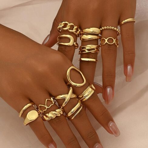 ALEXTINA 12PCS Chunky Rings for Women, Adjustable Stackable Rings Set Knuckle Rings, Non Tarnish Statement Ring Mnimalist Jewelry in Kuwait