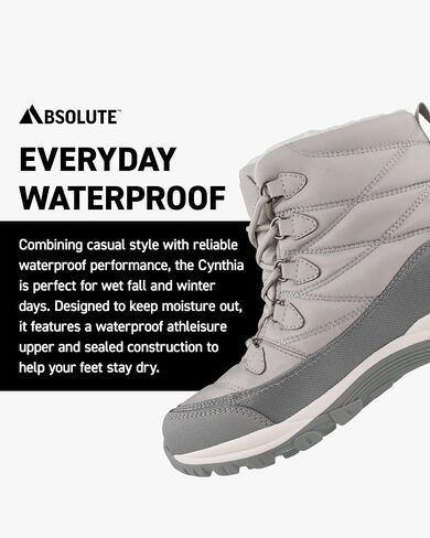 Absolute Cynthia Snow Winter Boots for Women, Warm, Insulated, Lace-Up Front, Black, Size 6 in Kuwait