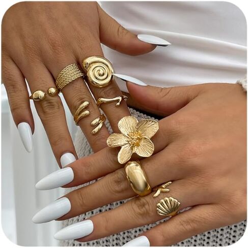 ALEXTINA 12PCS Chunky Rings for Women, Adjustable Stackable Rings Set Knuckle Rings, Non Tarnish Statement Ring Mnimalist Jewelry in Kuwait