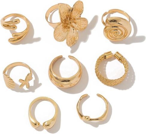 ALEXTINA 12PCS Chunky Rings for Women, Adjustable Stackable Rings Set Knuckle Rings, Non Tarnish Statement Ring Mnimalist Jewelry in Kuwait