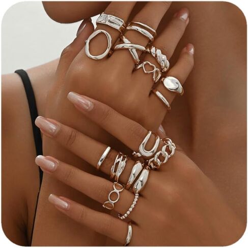 ALEXTINA 12PCS Chunky Rings for Women, Adjustable Stackable Rings Set Knuckle Rings, Non Tarnish Statement Ring Mnimalist Jewelry in Kuwait