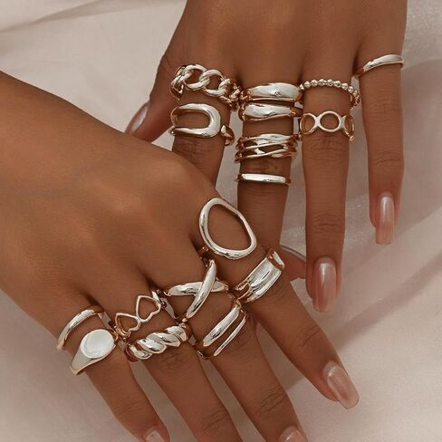 ALEXTINA 12PCS Chunky Rings for Women, Adjustable Stackable Rings Set Knuckle Rings, Non Tarnish Statement Ring Mnimalist Jewelry in Kuwait