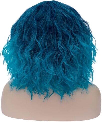 Oneustar Blue شعر مستعار مع الانفجارات القصيرة المتموجة البوب ​​الباروك البسكرا البسكرا الاصطناعية البشر لجميع الهالوين لحفل البناء الفستان البسكويت الملون 14 بوصة in Saudi Arabia