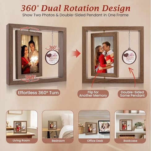 LukieJac Love You to the Moon and Back Picture Frame - Valentines Anniversary Wedding Birthday Christmas Gifts for Husband, Wife, Him, Her, Couples Rotating 4x6 Picture Frame in Kuwait