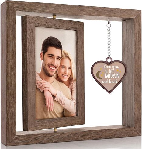 LukieJac Love You to the Moon and Back Picture Frame - Valentines Anniversary Wedding Birthday Christmas Gifts for Husband, Wife, Him, Her, Couples Rotating 4x6 Picture Frame in Kuwait