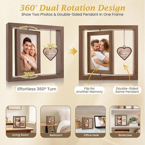 LukieJac Love You to the Moon and Back Picture Frame - Valentines Anniversary Wedding Birthday Christmas Gifts for Husband, Wife, Him, Her, Couples Rotating 4x6 Picture Frame in Kuwait